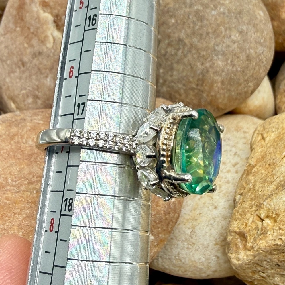 Peacock Quartz Triplet 7.90ctw Platinum Over 925 Sz 7 Ring - Picture 14 of 17